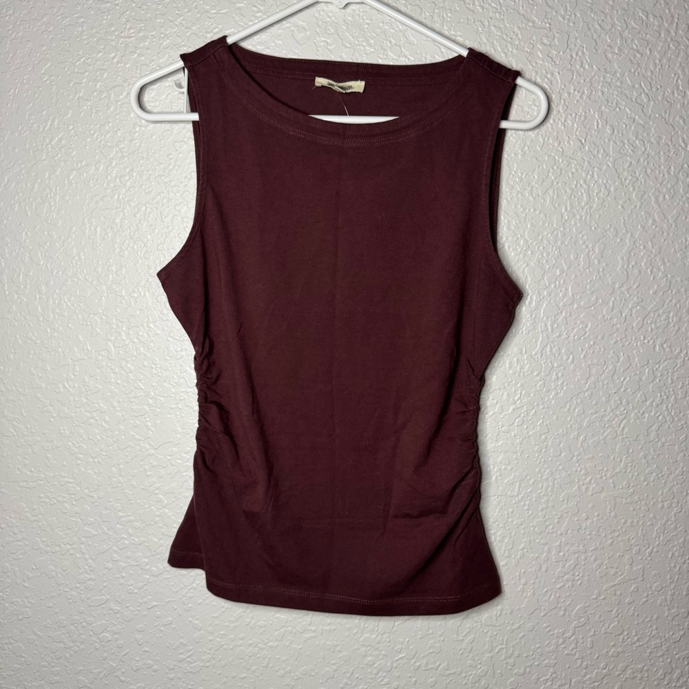 NWT Madewell Cinched Crewneck Tank Size XS Dark Fig Layering Capsule Fitted